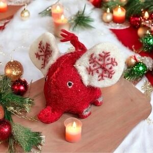 Handmade Wool Elephant Snowflake Christmas Tabletop Decoration 3x4x3 Nepal VG